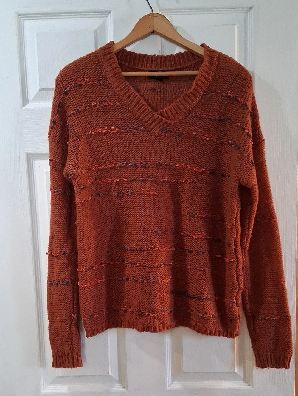Women's V-Neck Sweater in Rust Orange